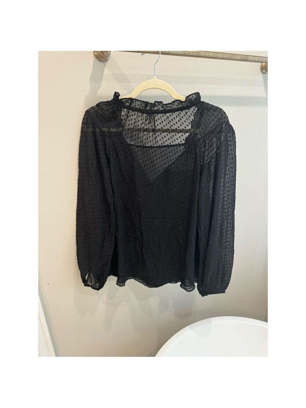 Rebecca Taylor Women's Long Sleeve Clip Dot Black Size 10 Tie Neck Blouse - Picture 4 of 5
